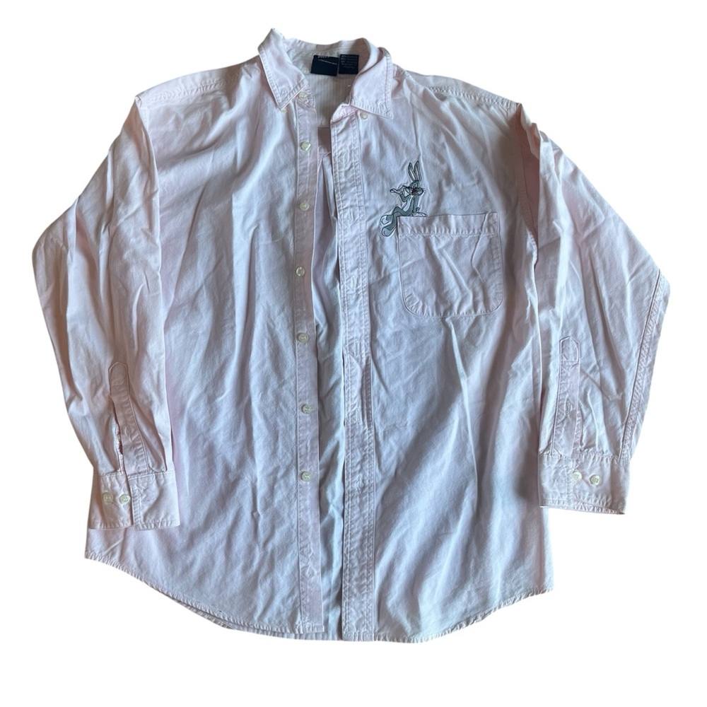 Vintage Warner Bros Clothing ConBugs Bunny Pink Button Down Shirt Size Small